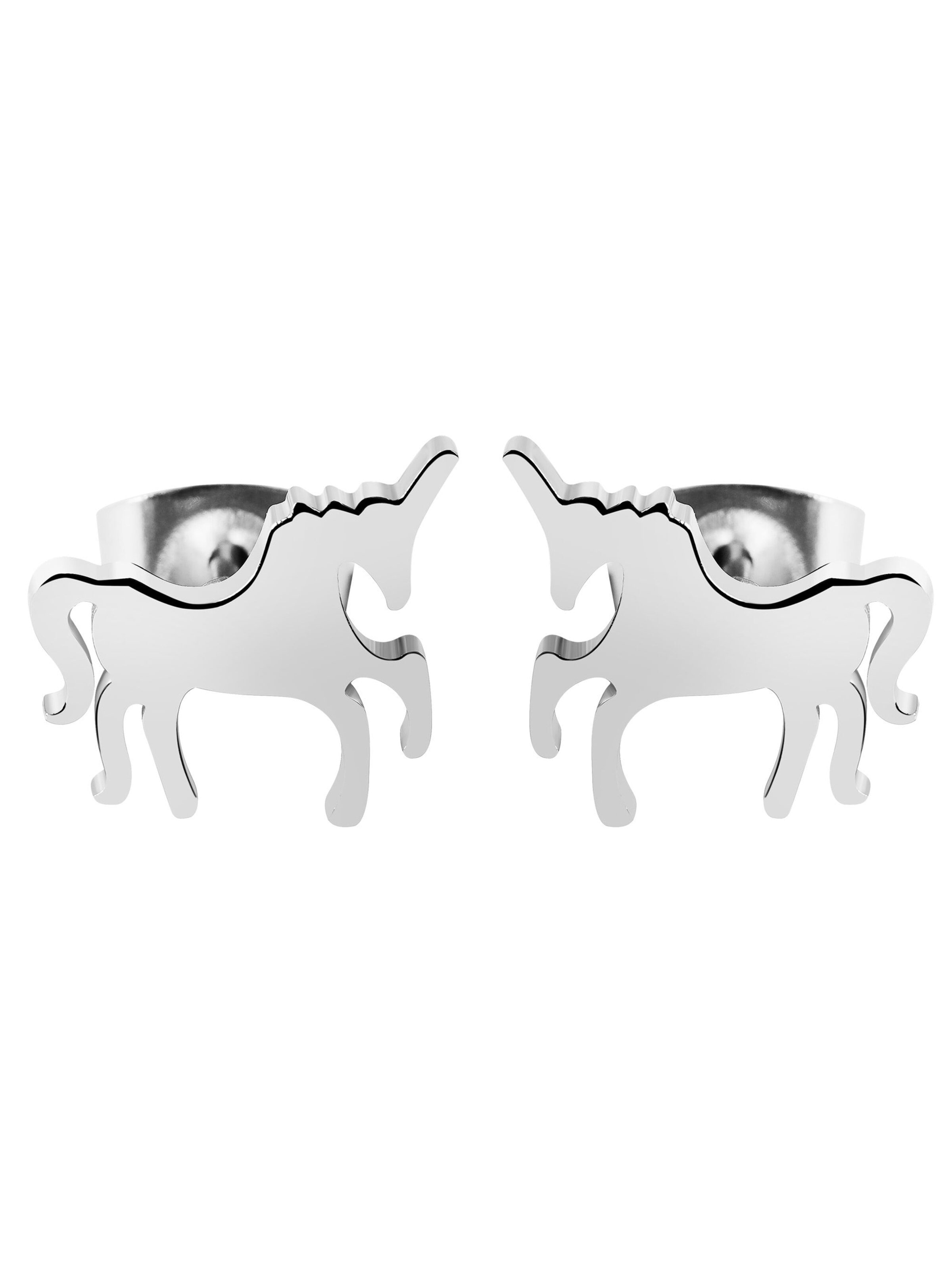 Akzent Earrings 'Edelstahl, Einhorn, 10x10 mm, Magisches Kindergeschenk,' in Silver: front