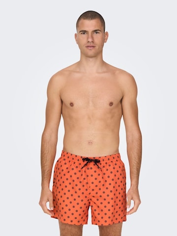 Shorts de bain Only & Sons en orange : devant