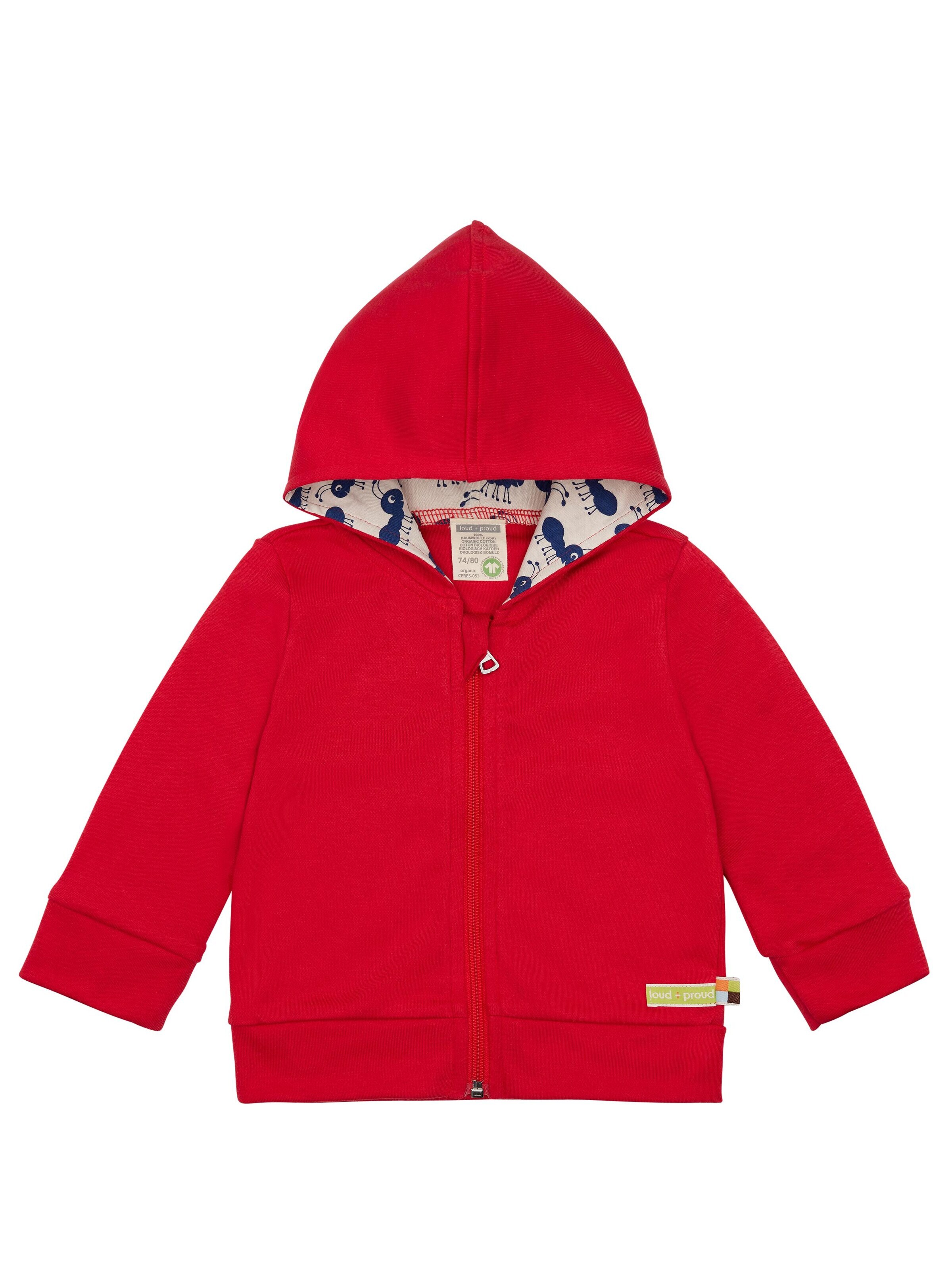 loud + proud Zip-Up Hoodie 'Interlock' in Red: front