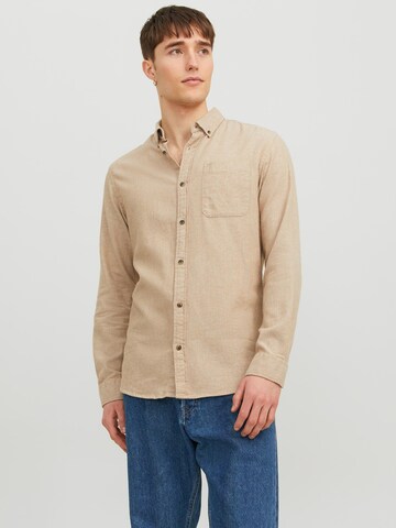 JACK & JONES - Slim Fit Camisa 'Classic' em bege: frente