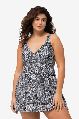 Ulla Popken Triangle Swimsuit Dress in Grey: front