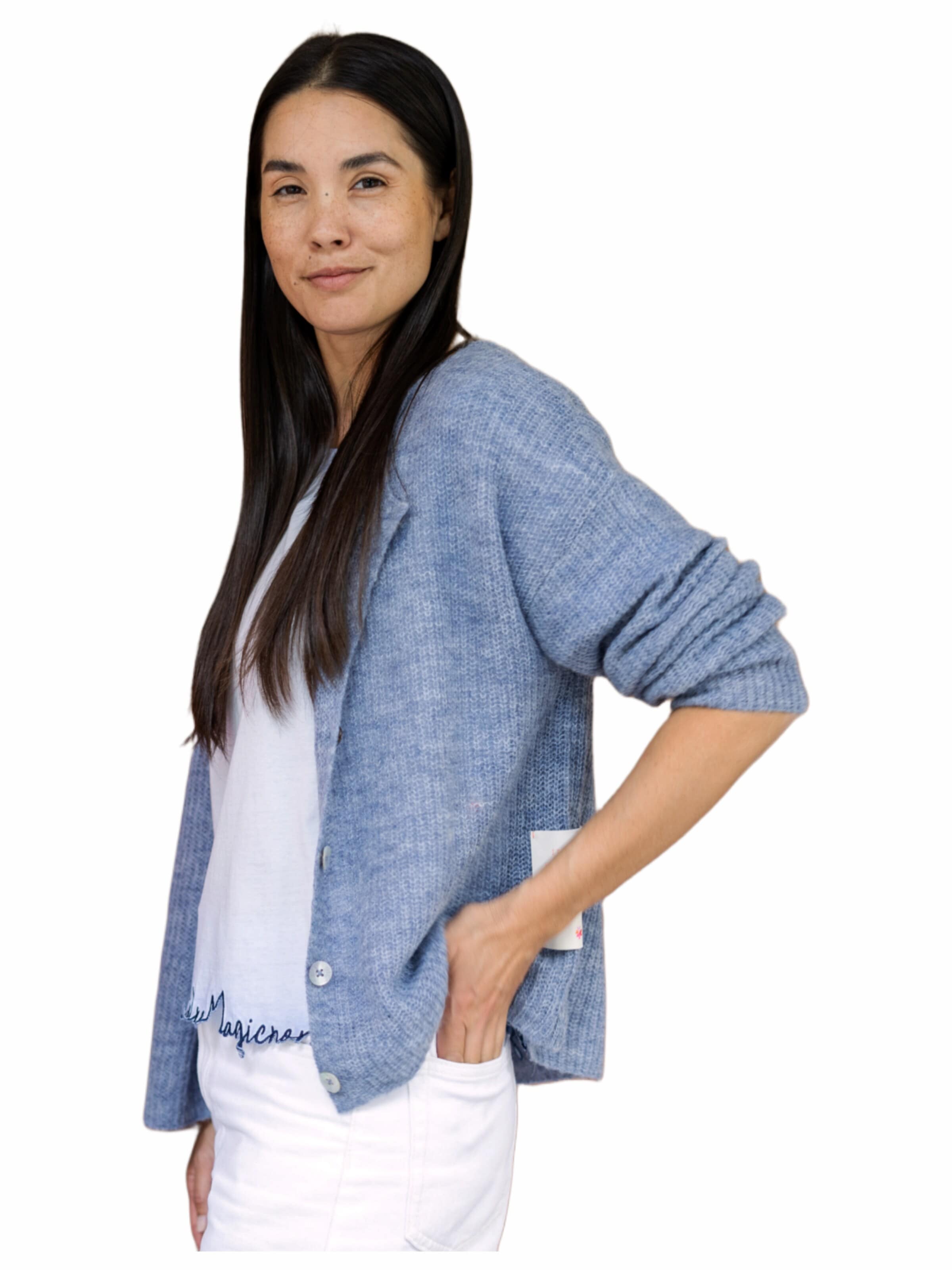 LIKS. Munich Gebreid vest 'Strickjacke leichte Rippenstruktur aus Alpaka-Woll-Mischung - BiancaC' in Blauw