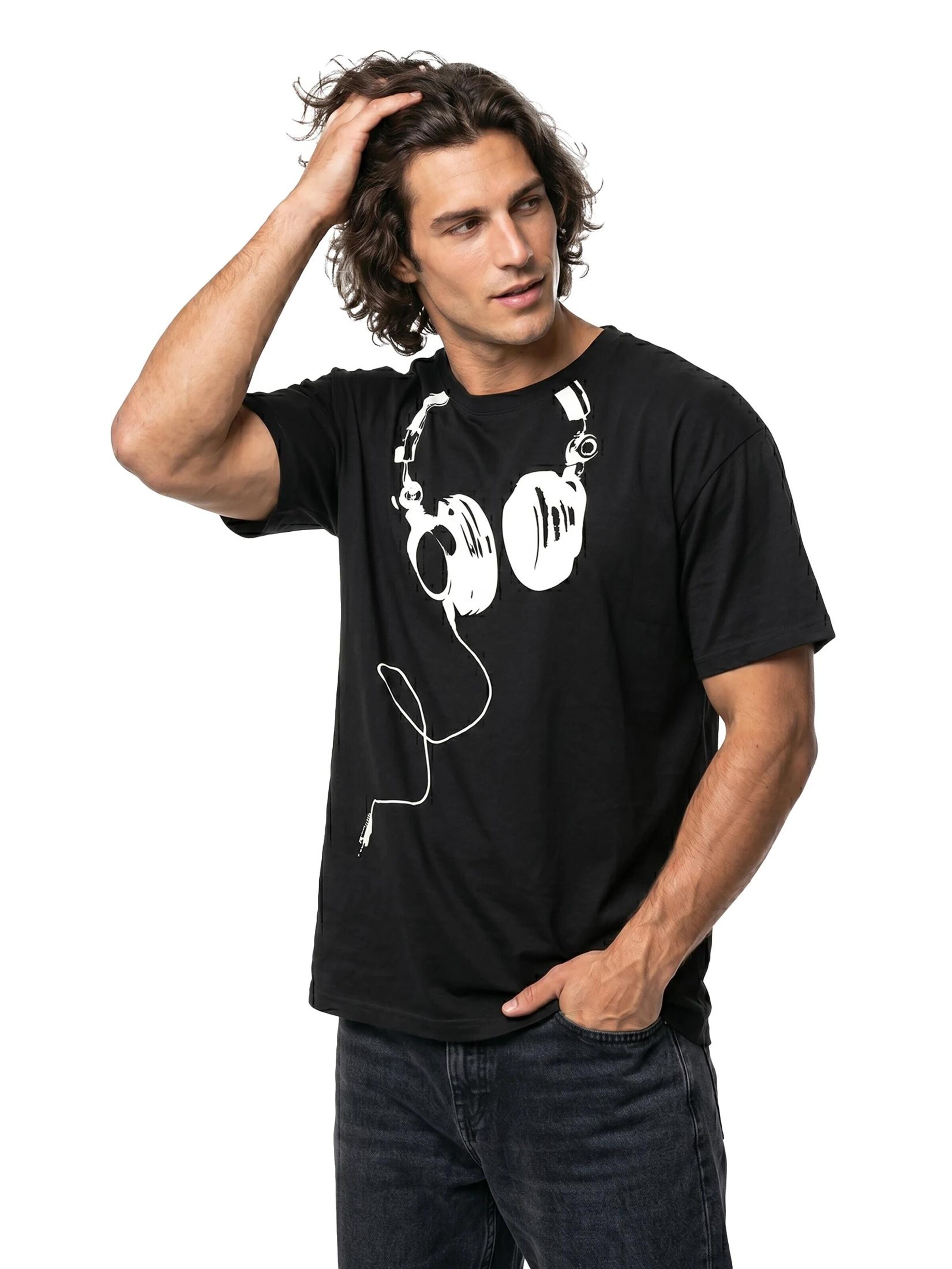 MAKAYA Shirt 'Kopfhörer' in Black