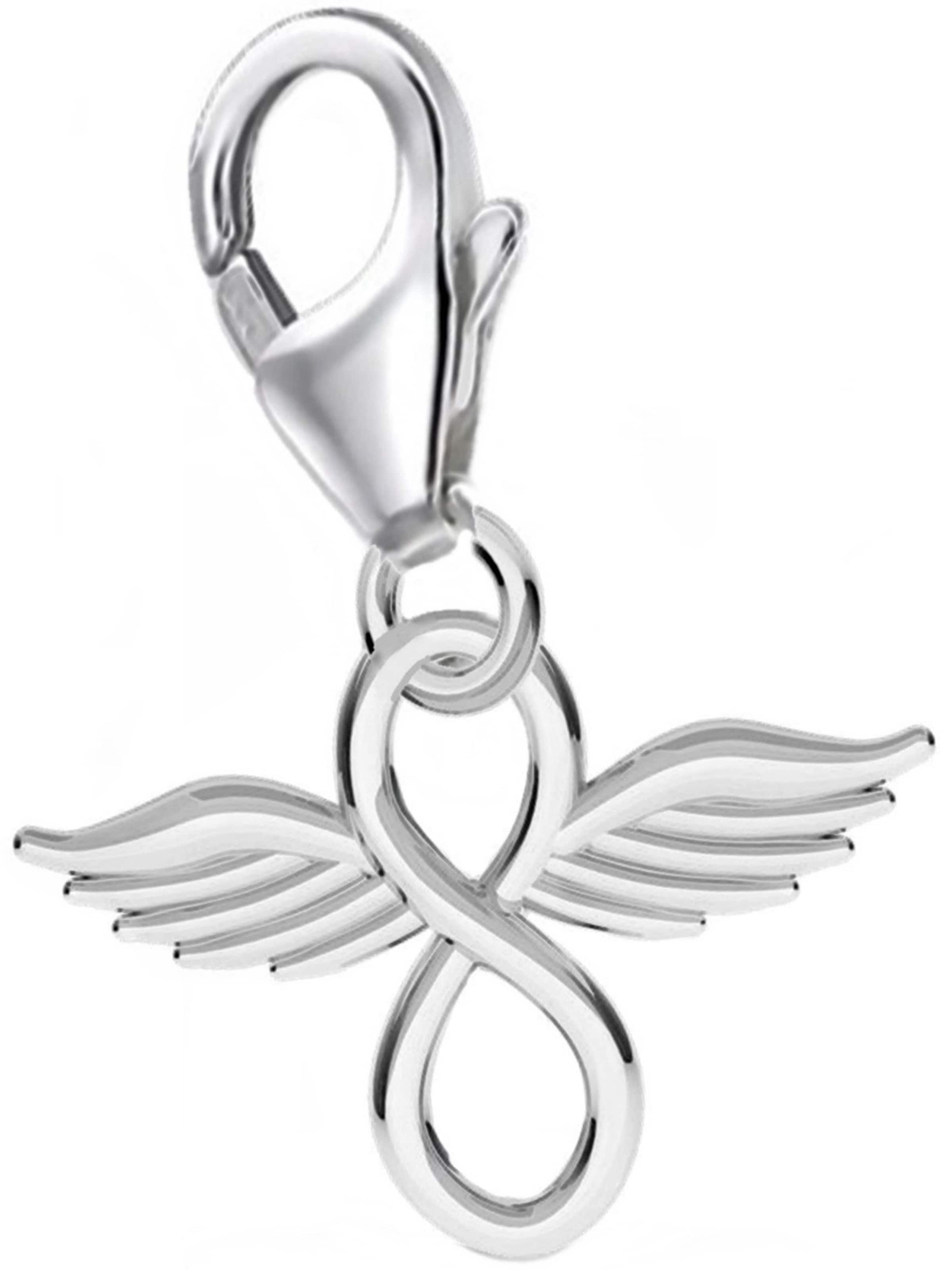 Goldene Hufeisen Pendant 'Unendlichkeit mit Flügel Charm' in Silver: front