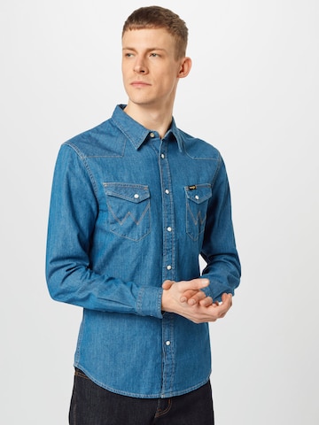 WRANGLER Přiléhavý střih Košile 'Western' – modrá: přední strana