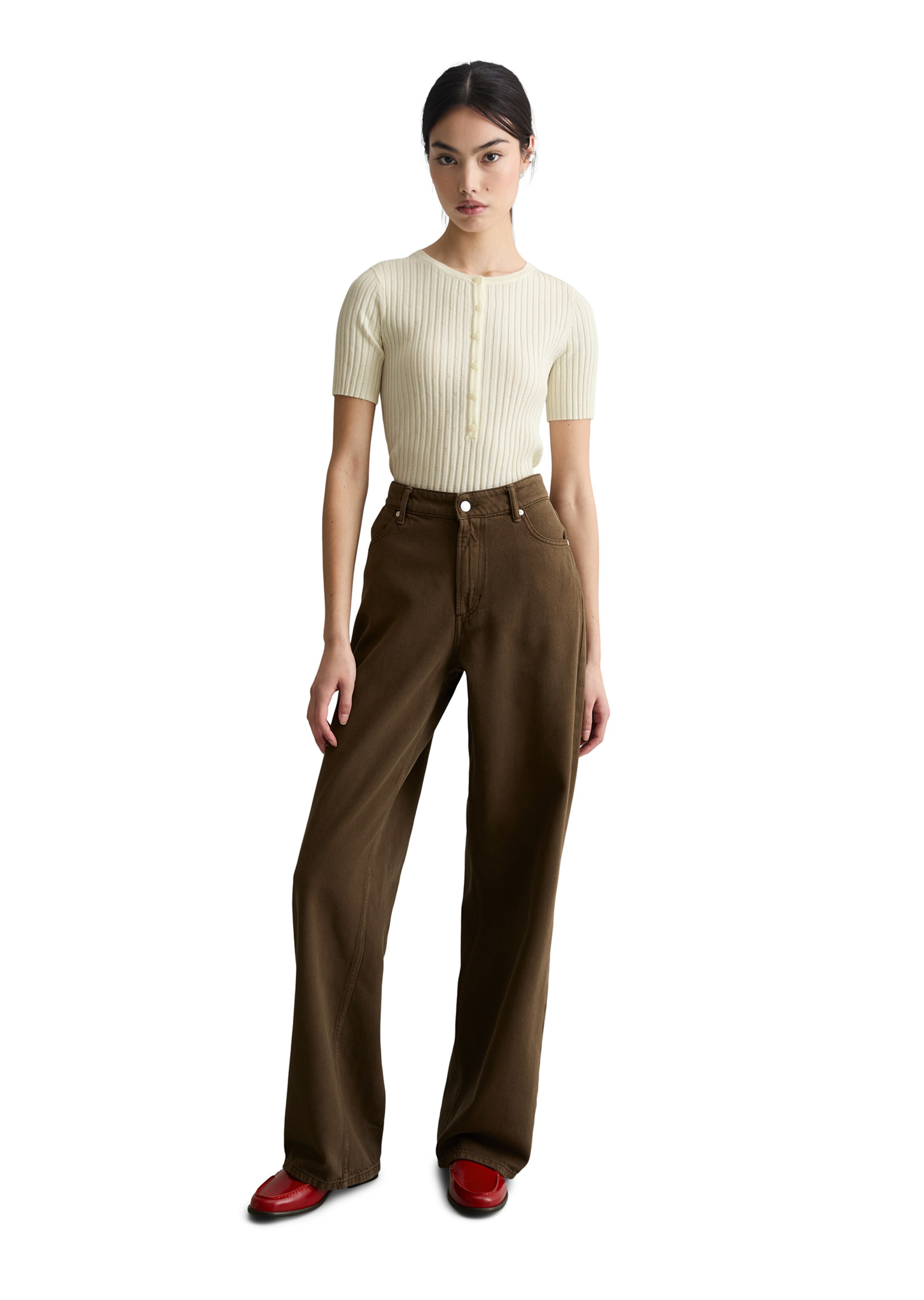 Marc O'Polo DENIM Wide Leg Jeans 'Tomma' in Braun