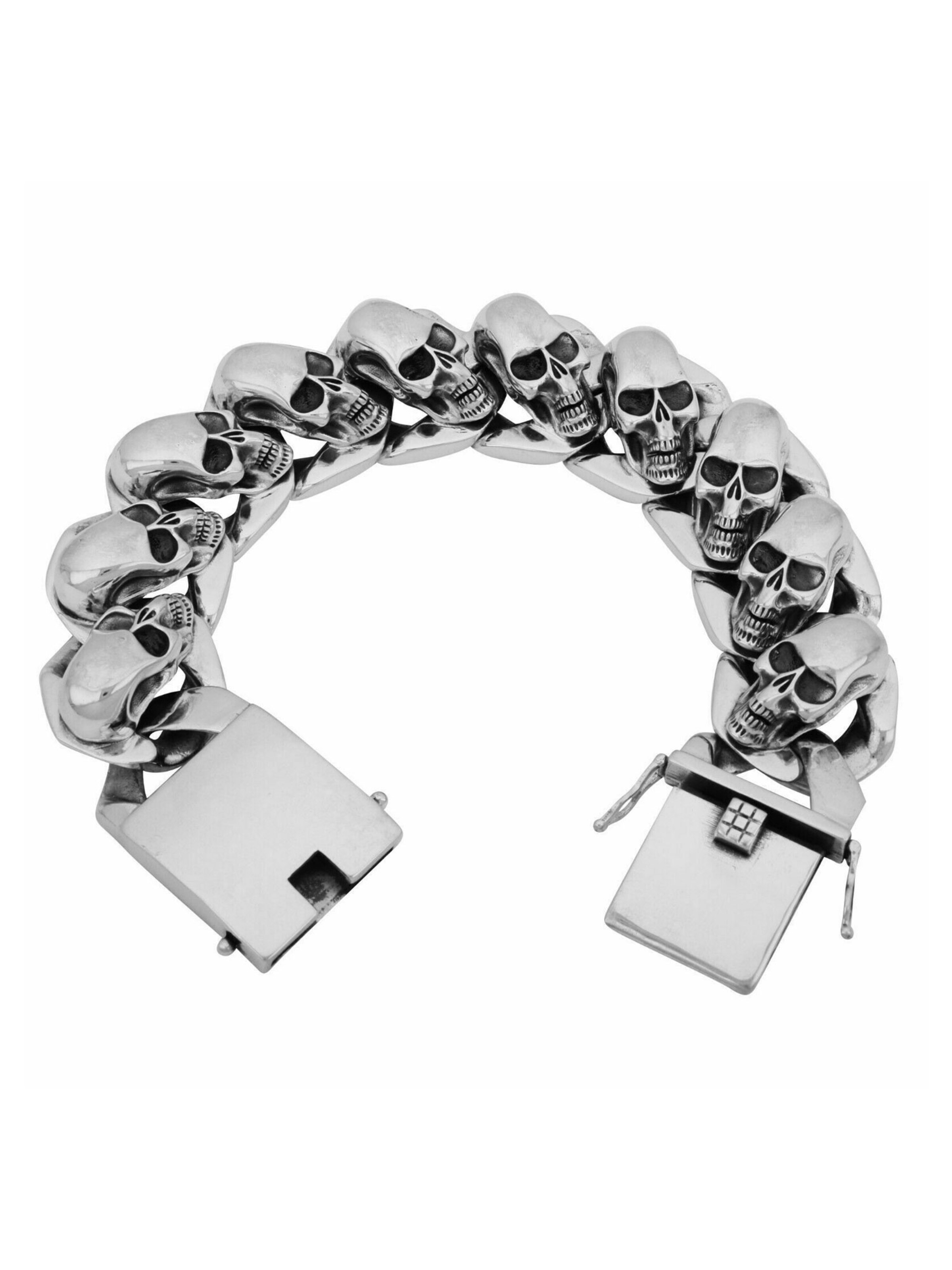 Tony Fein Armband 'Totenköpfe'‌‌‌ in Silber: Vorderseite