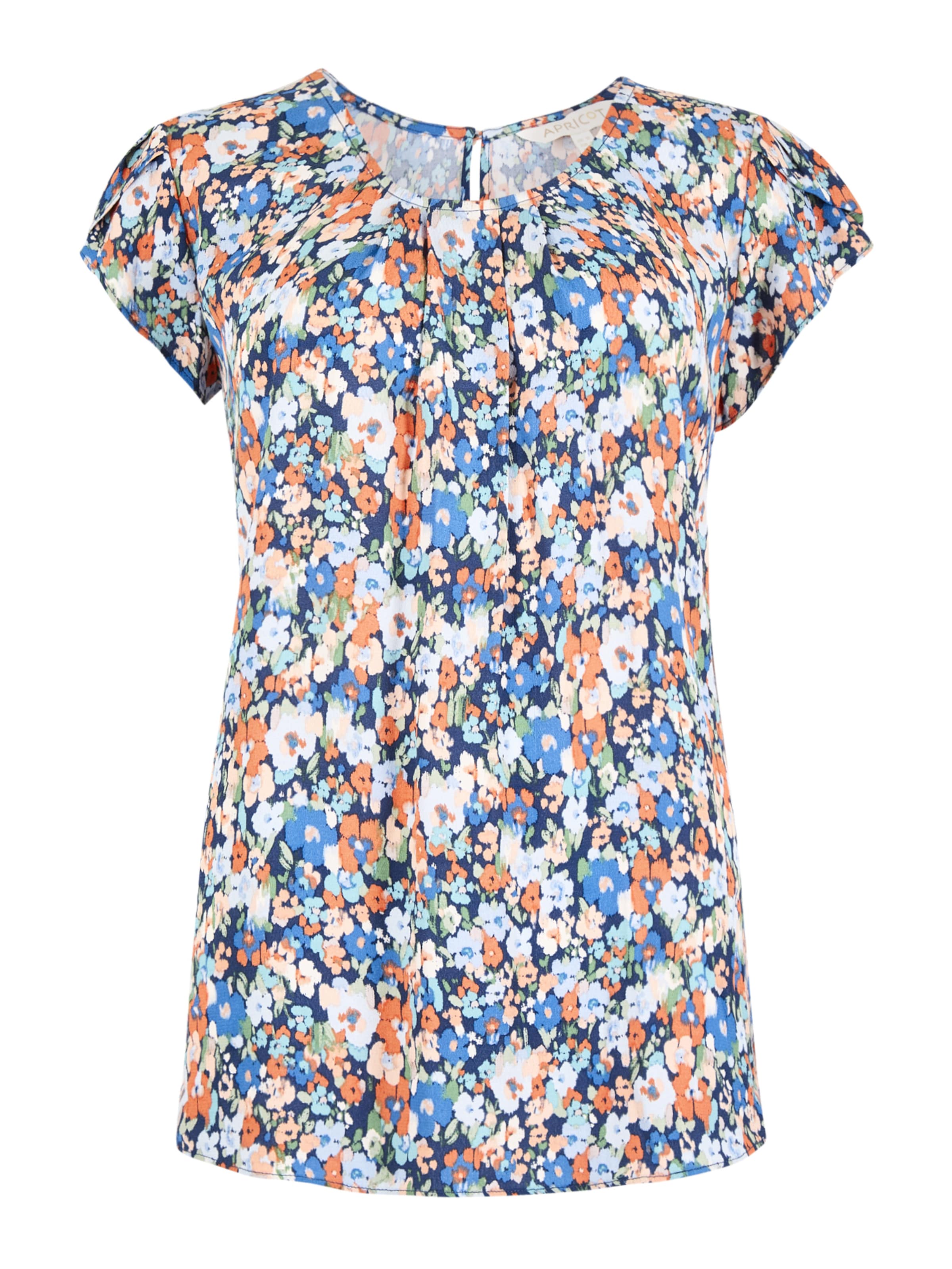 Apricot Ditsy Floral Tulip Sleeve Top ' ' in Blau: Vorderseite
