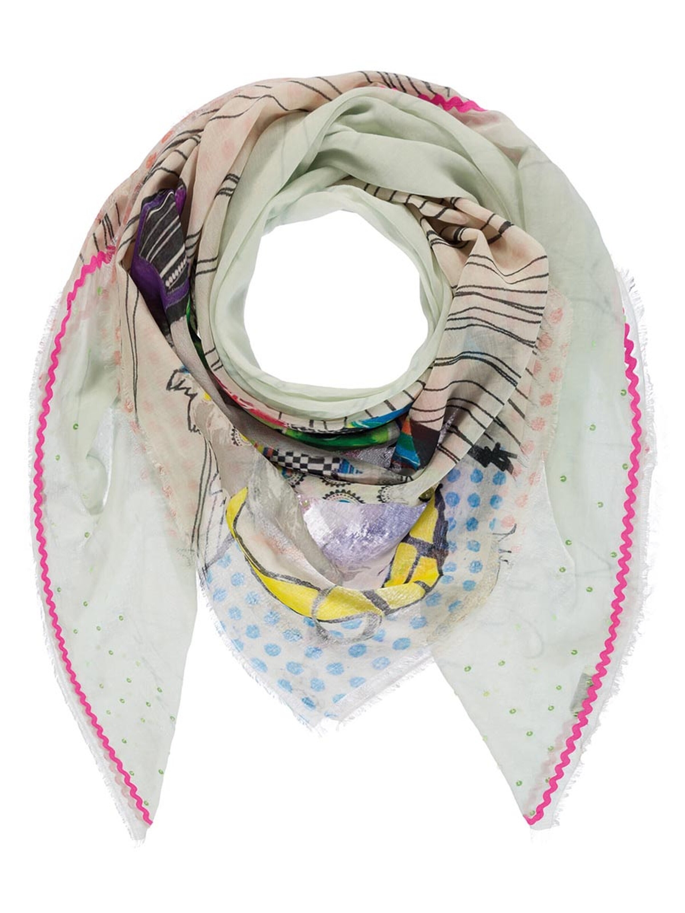 Passigatti Tuch 'Schal bunt mit Patch Design'‌‌ in Weiß: Vorderseite