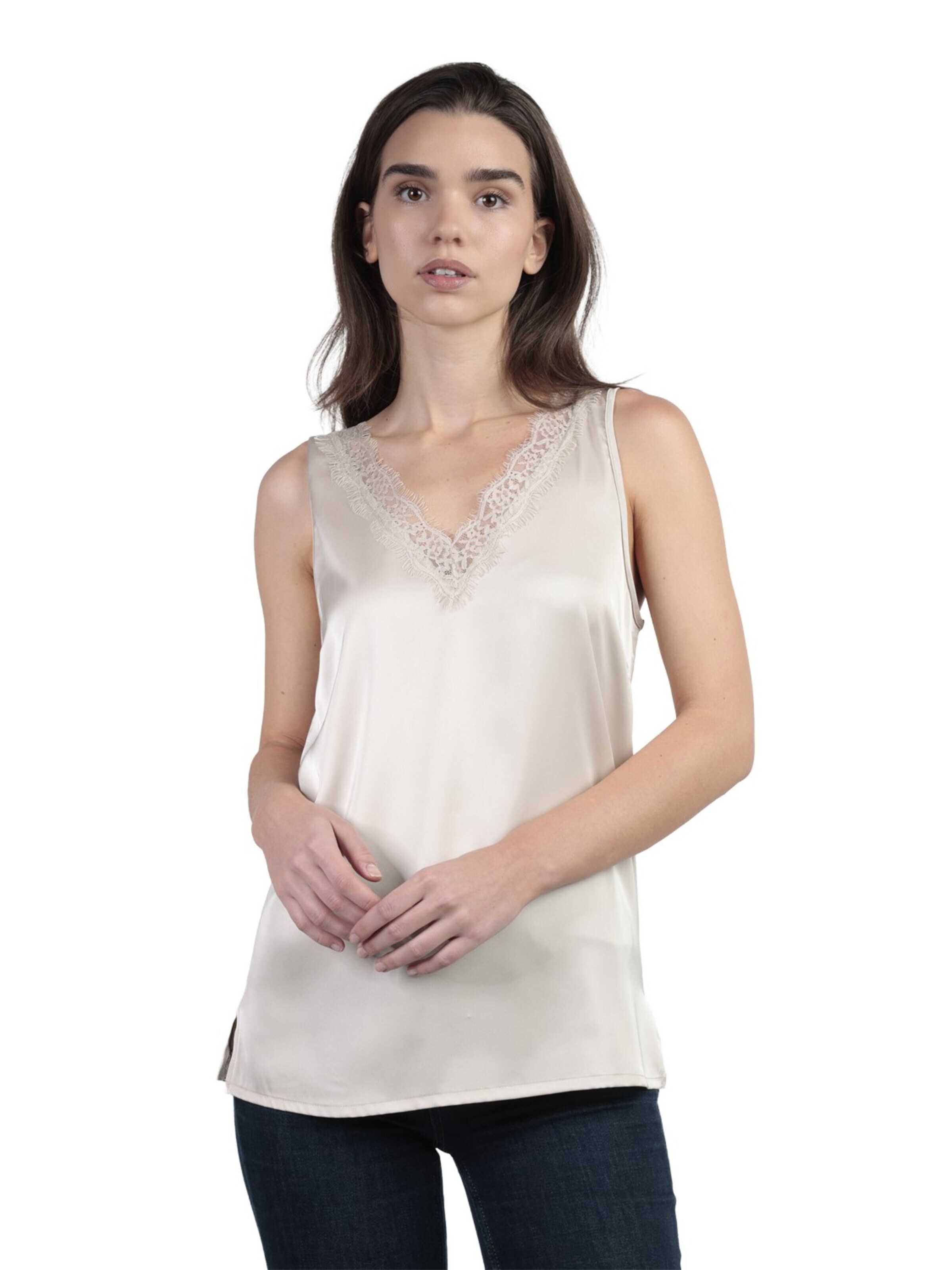 admas - Top 'Camiseta Sin Mangas Satin Lace para Mujer' en beige: frente
