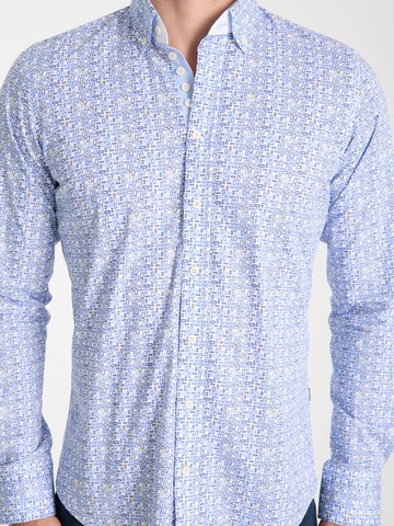 7Camicie - Ajuste estrecho Camisa de negocios 'Donatello Iconic Poplin Stretch Man Shirt White Blue' en blanco