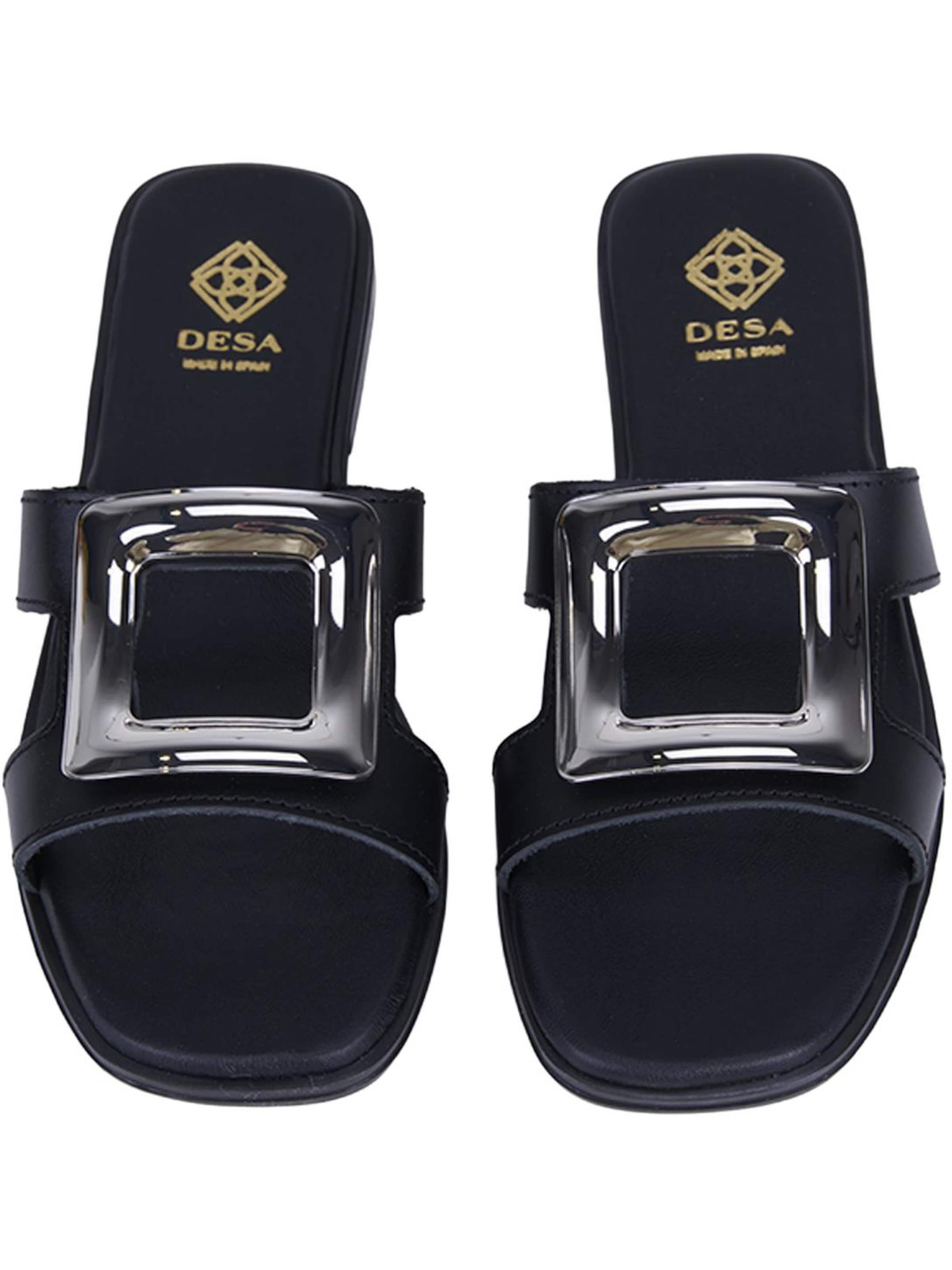 Mule 'DESA Damen-Lederpantoletten mit goldenen Details' Desa en noir