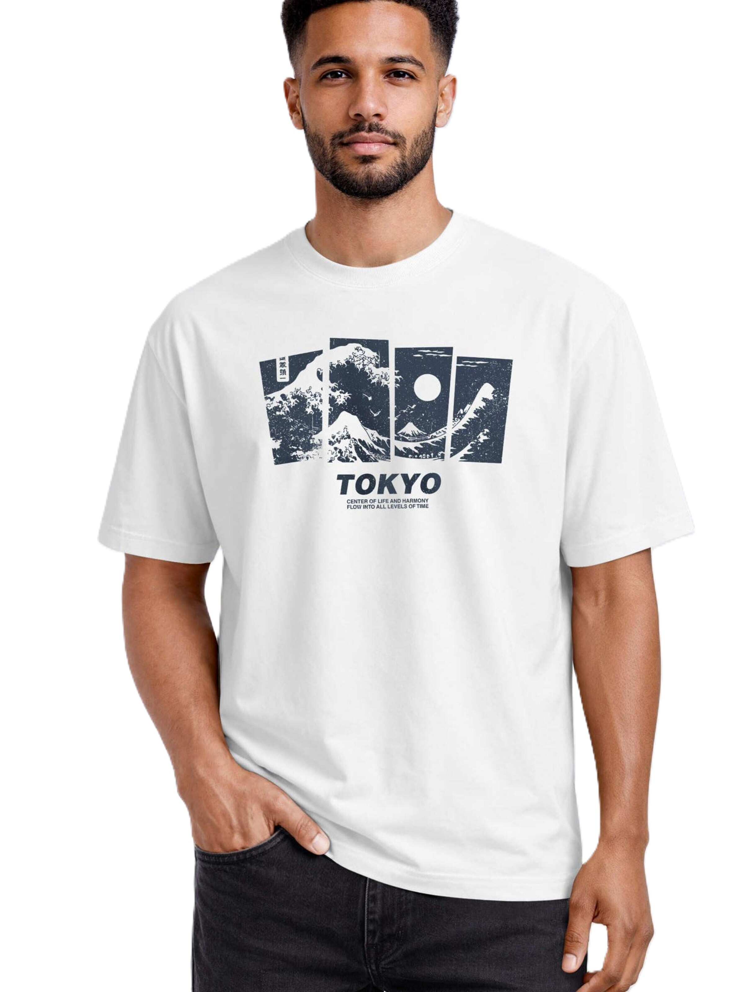 Neverless Shirt 'Tokyo Wave' in Weiß: Vorderseite