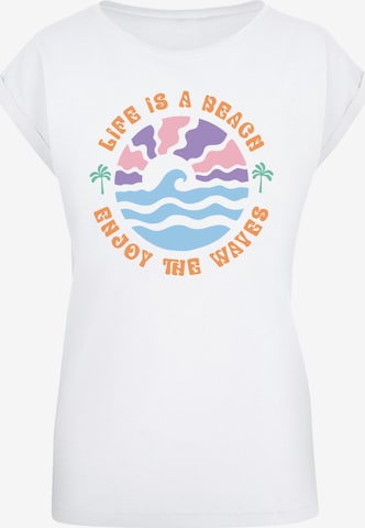 F4NT4STIC T-Shirt 'Life Is A Beach Enjoy The Waves' in Weiß: Vorderseite