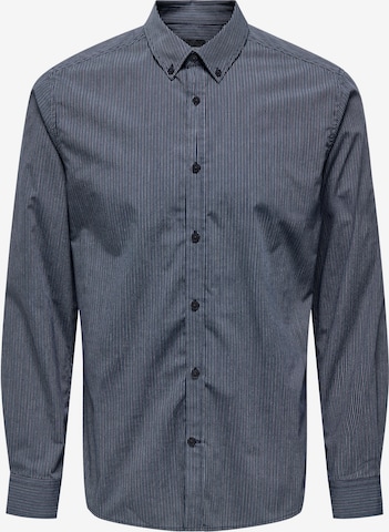 Only & Sons Slim fit Button Up Shirt in Blue: front