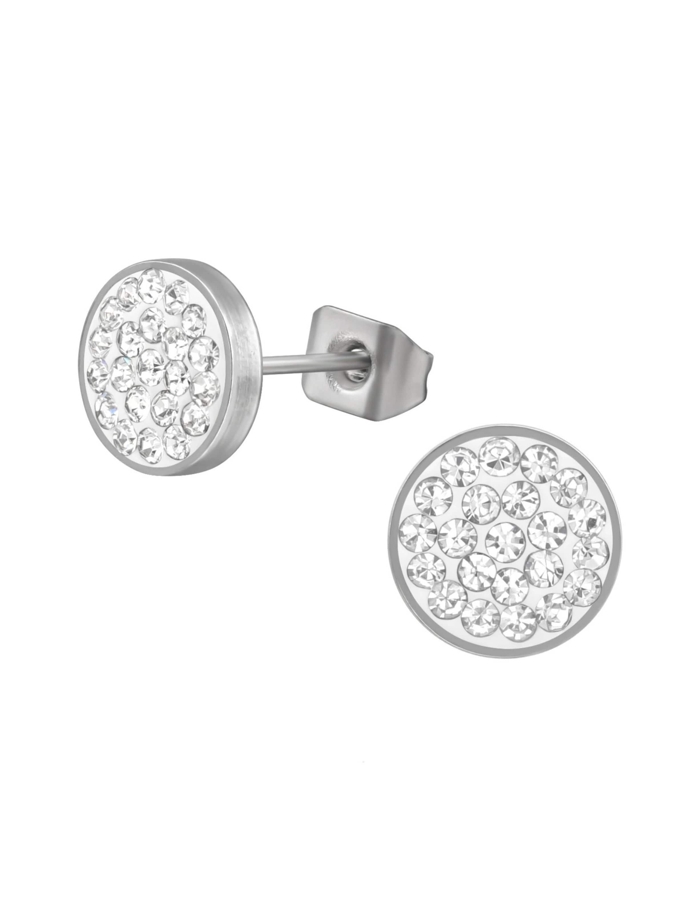 Maxte Earrings 'Ohrstecker Rund 8 mm aus Hochglanzpoliertem Chirurgenstahl mit Kristall' in Silver: front