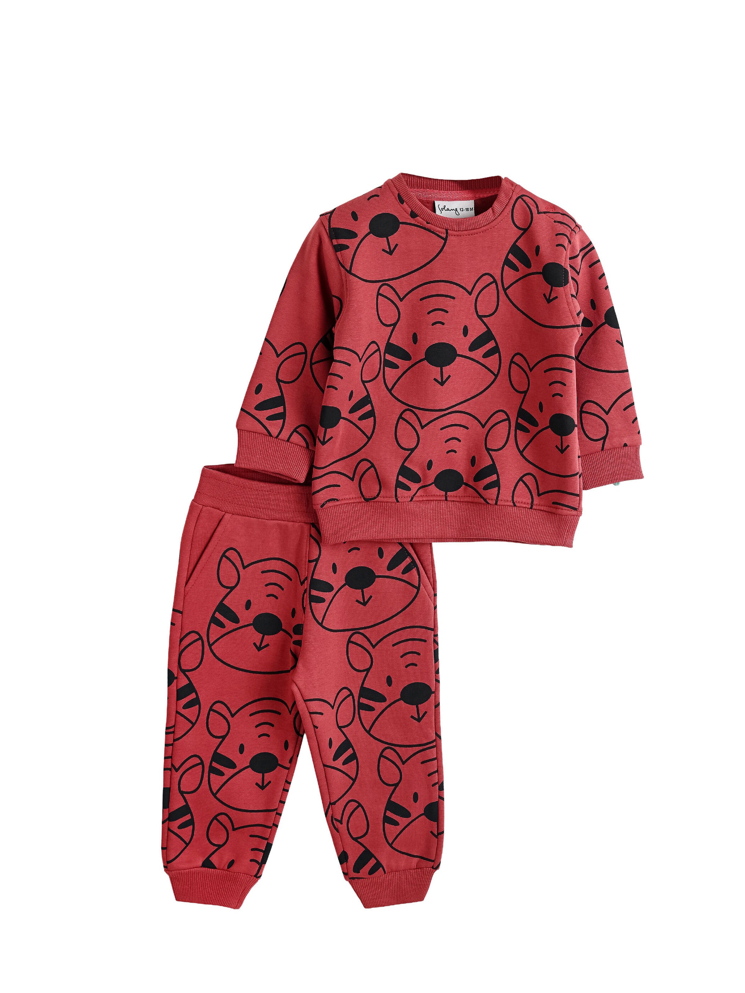 Solang Freizeitanzug  Baby-Zweiteiler-Set Allover-Tigerprint in Rot: Vorderseite