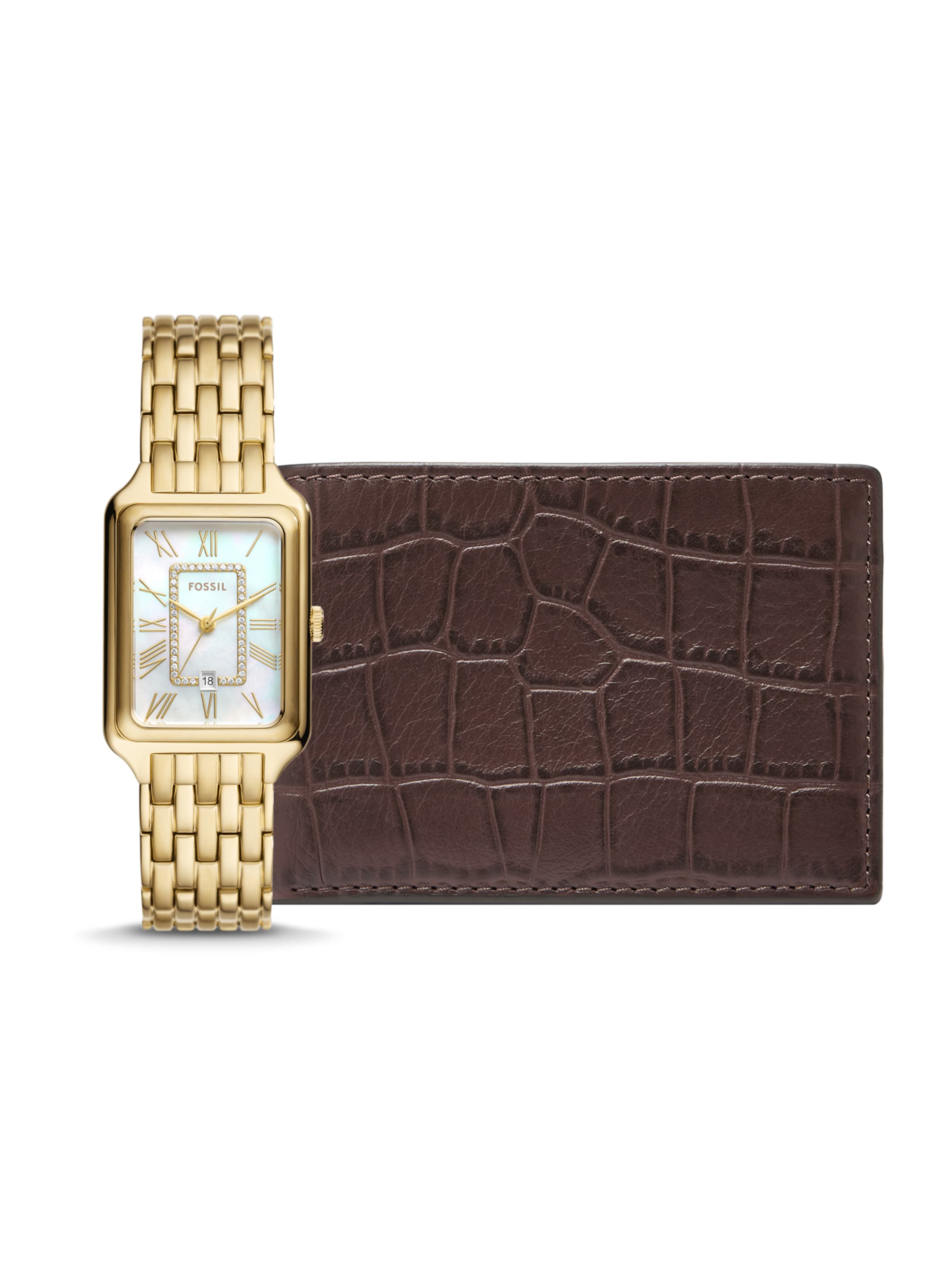 FOSSIL Аналоговые часы 'SET RAQUEL+PURSE' в Золотой