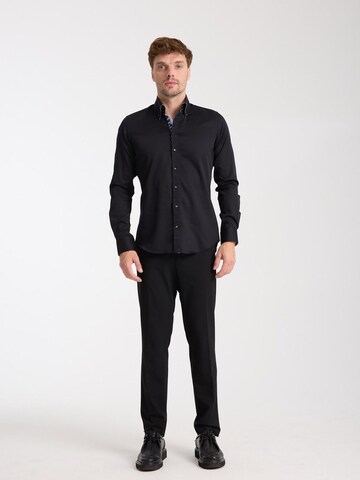 Slim fit Camicia business 'Roma Satin Man Shirt Green' di 7Camicie in nero