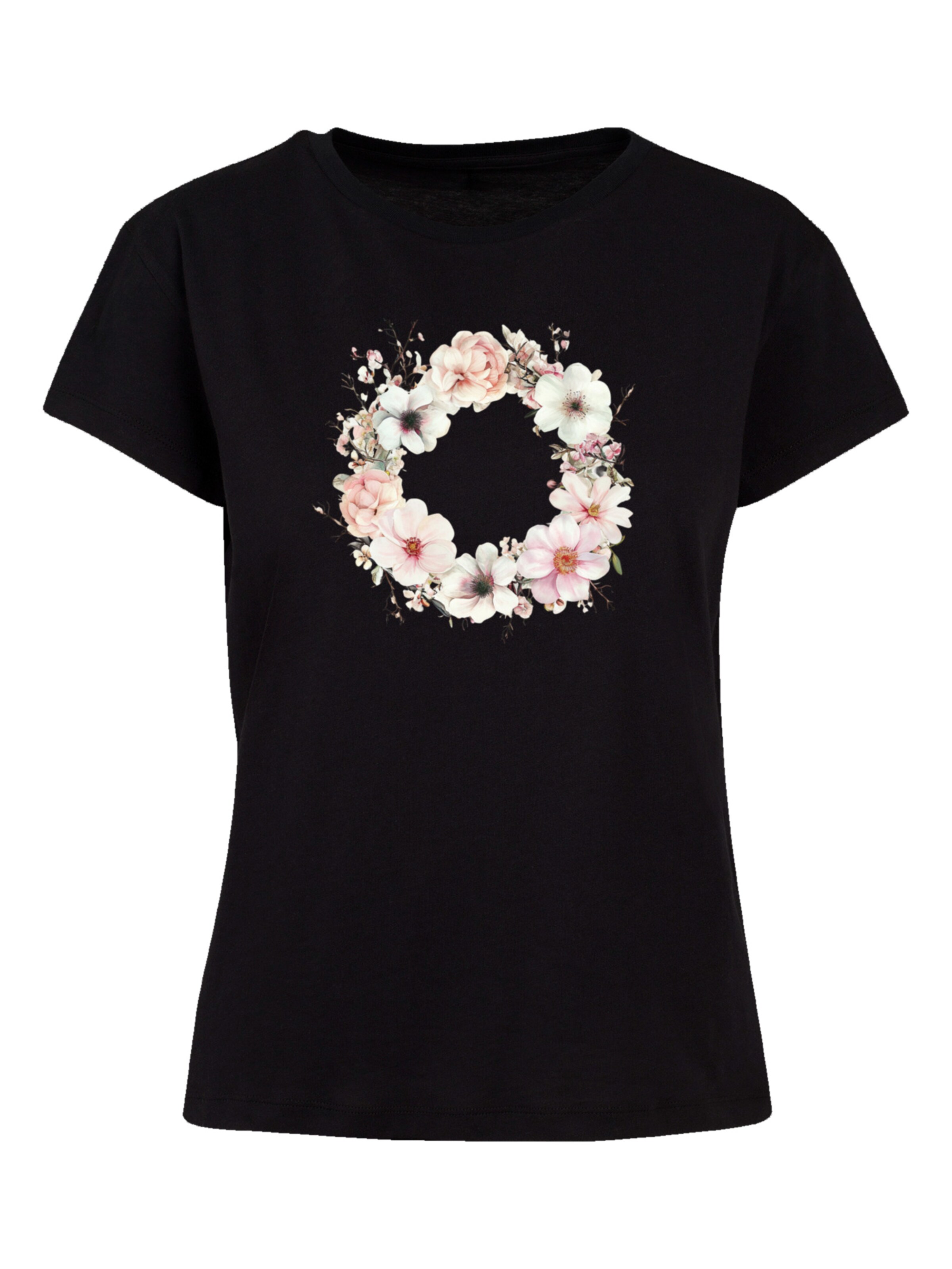 F4NT4STIC Shirt 'Rosa Blumenkranz' in Zwart: voorkant