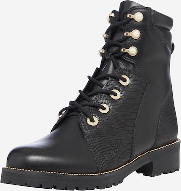 Dune LONDON Lace-Up Ankle Boots 'POMPOM' in Black: front