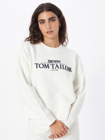 TOM TAILOR DENIM Sweatshirt in White: front