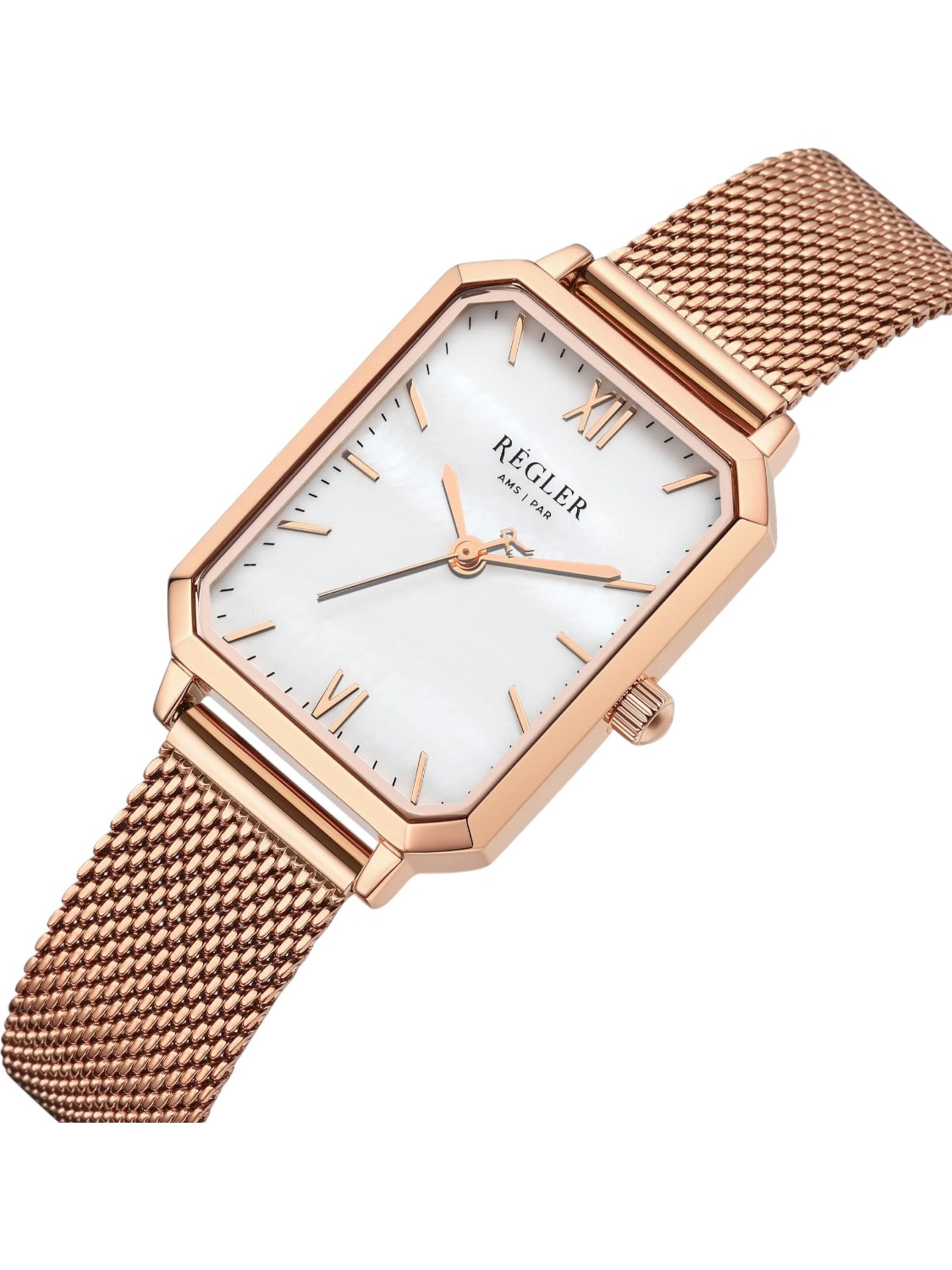 Régler Zegarek analogowy 'Régler Élégance Mesh Rose Gold - Pearl' w kolorze złoty