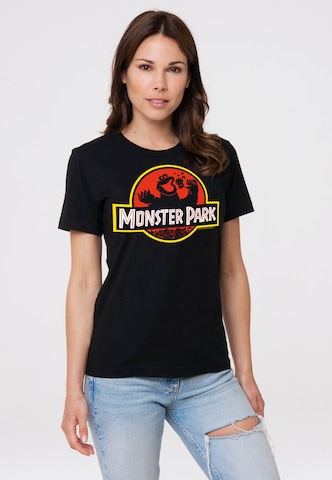 LOGOSHIRT Shirt 'Sesamstrasse Krümelmonster Monster Park' in Black: front