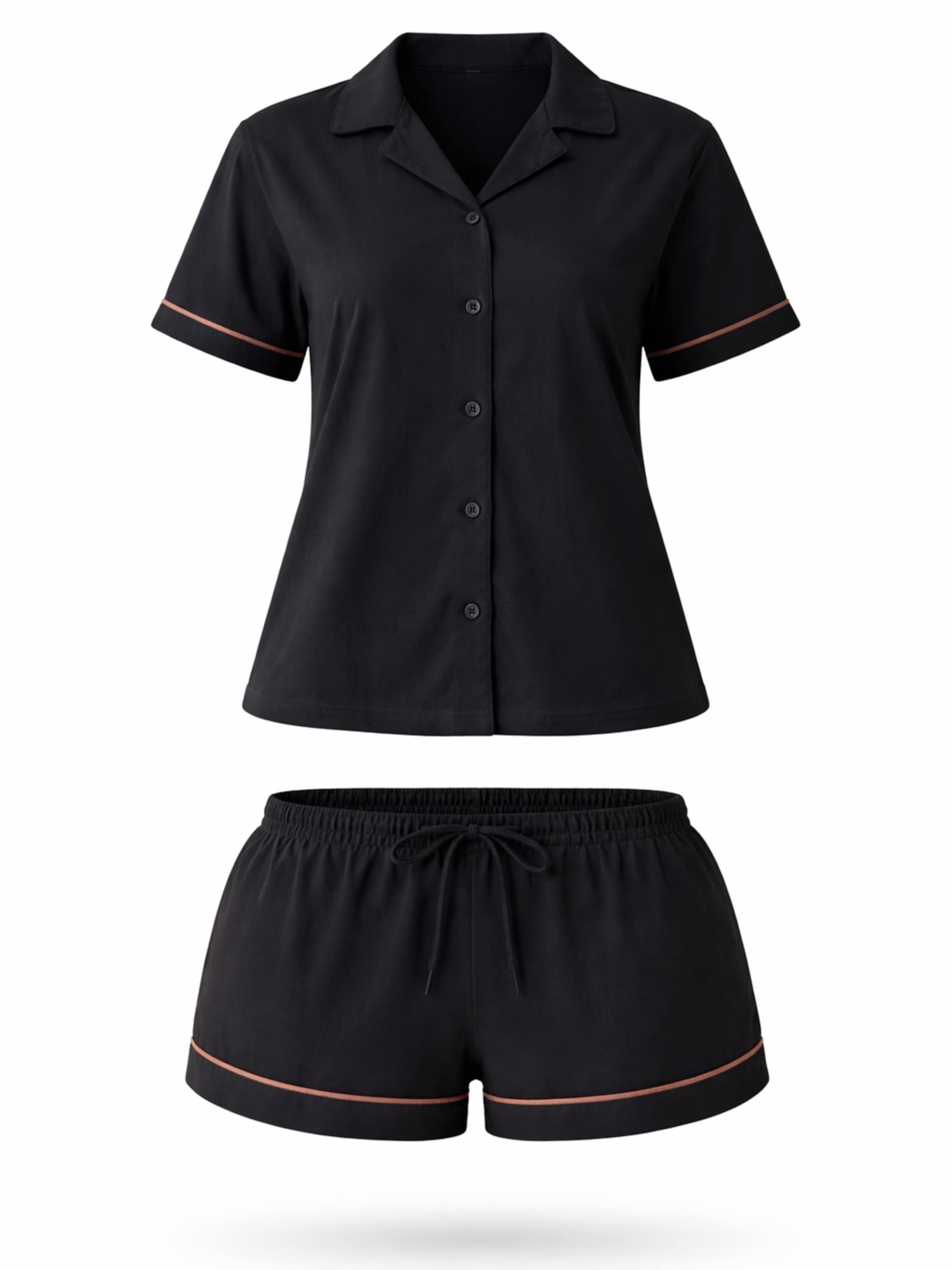 LEAFLETIC Short Pajama Set in Black: front