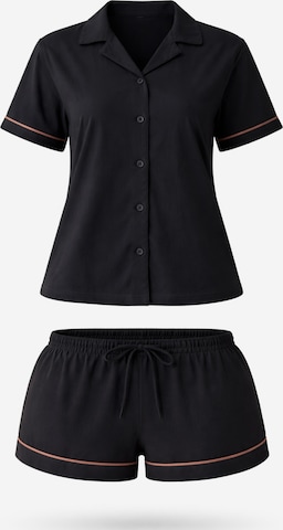 LEAFLETIC Short Pajama Set in Black: front