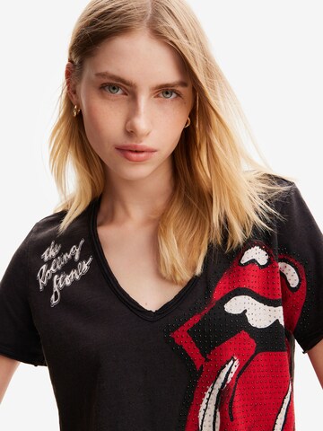 Desigual Тениска 'Rhinestone The Rolling Stones' в черно