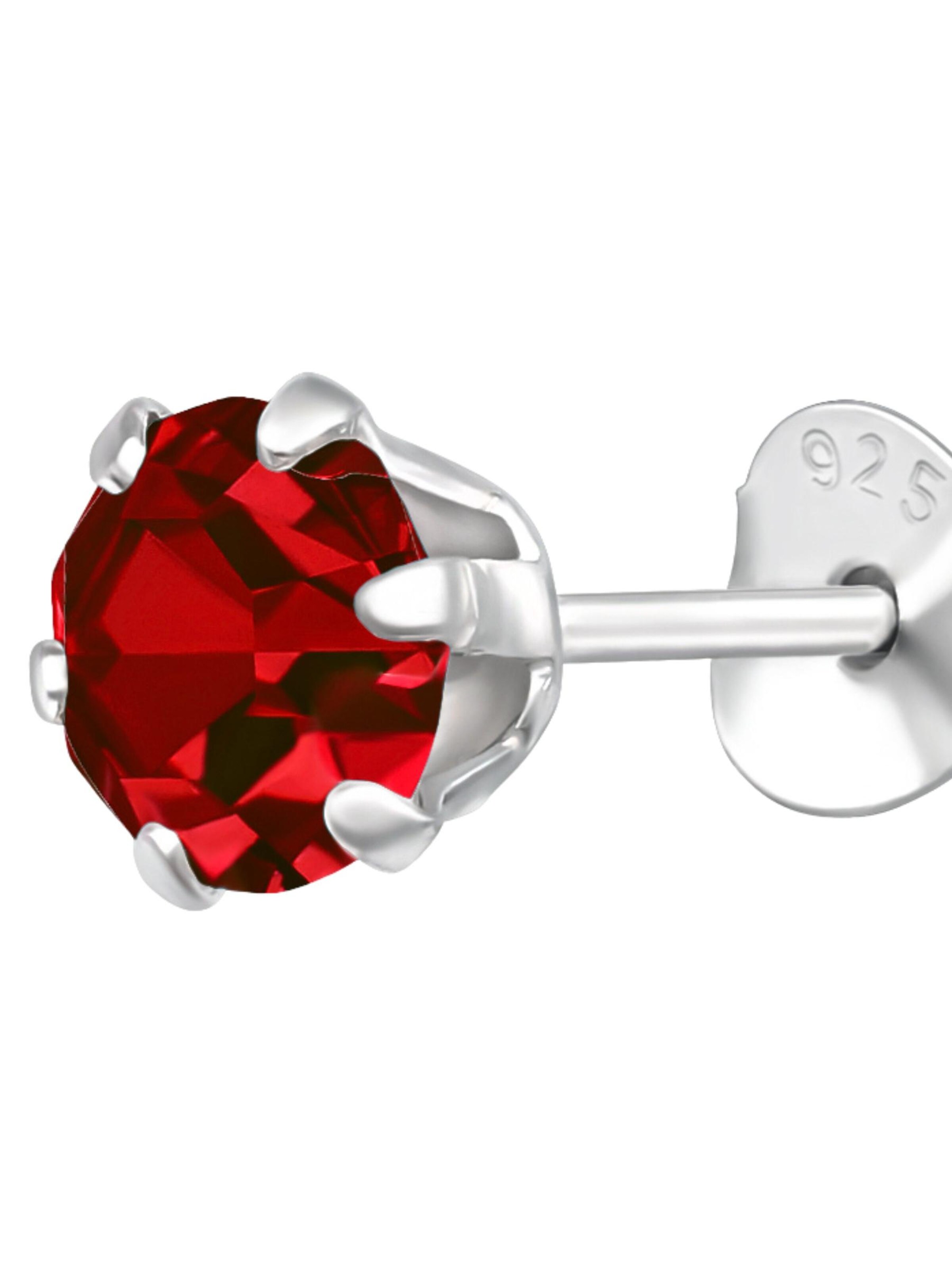 Boucles d'oreilles 'Silberne Runde 5 mm Ohrstecker mit Kristallen' Maxte en rouge