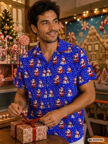 Regular fit Camicia 'Christmas Santa Likes' di King Kameha in blu