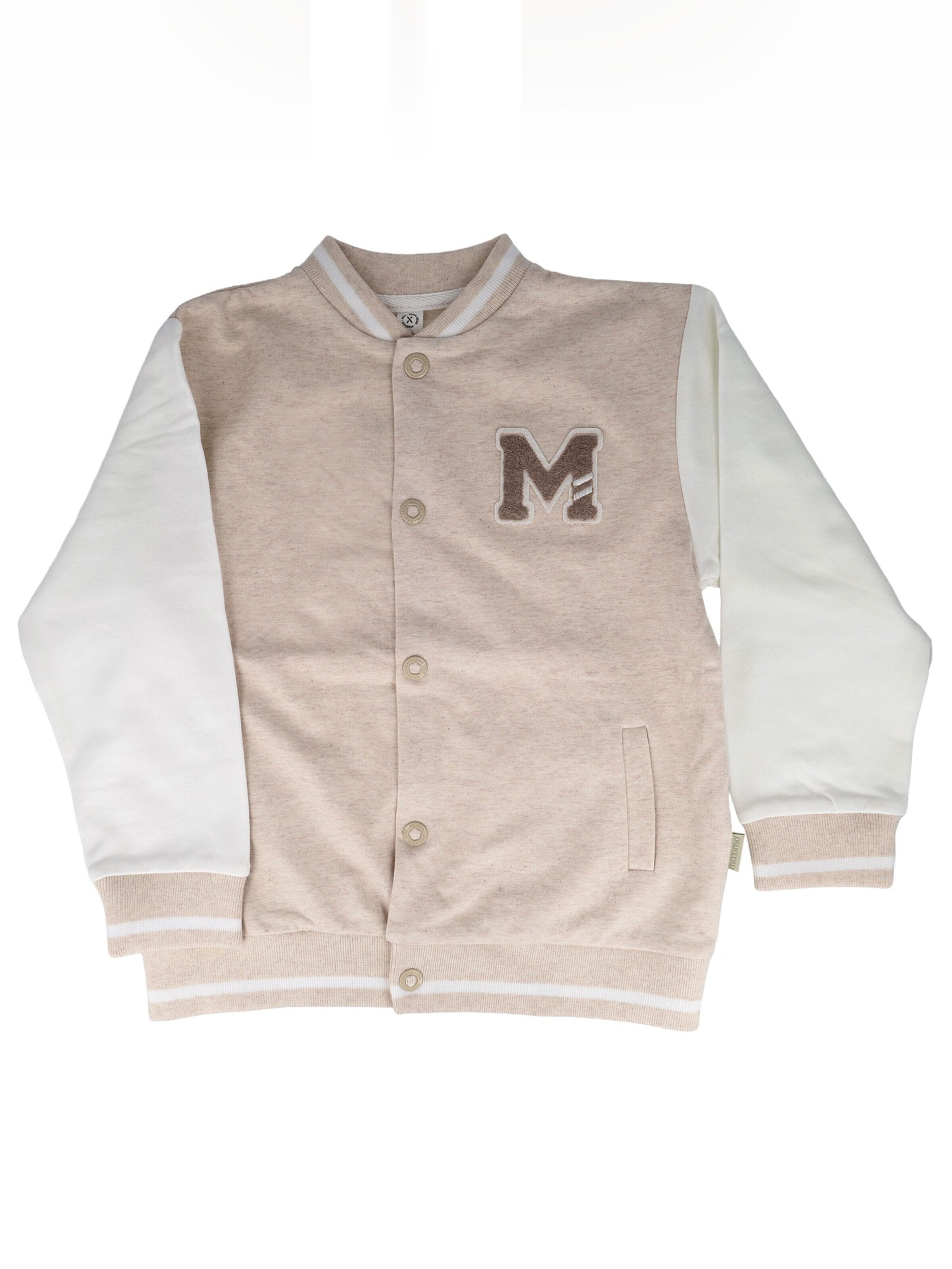 MAXIMO Fleece Jacket 'MINI-Sweat Jacke,College-Style Motiv, Druckknöpfe' in Beige: front