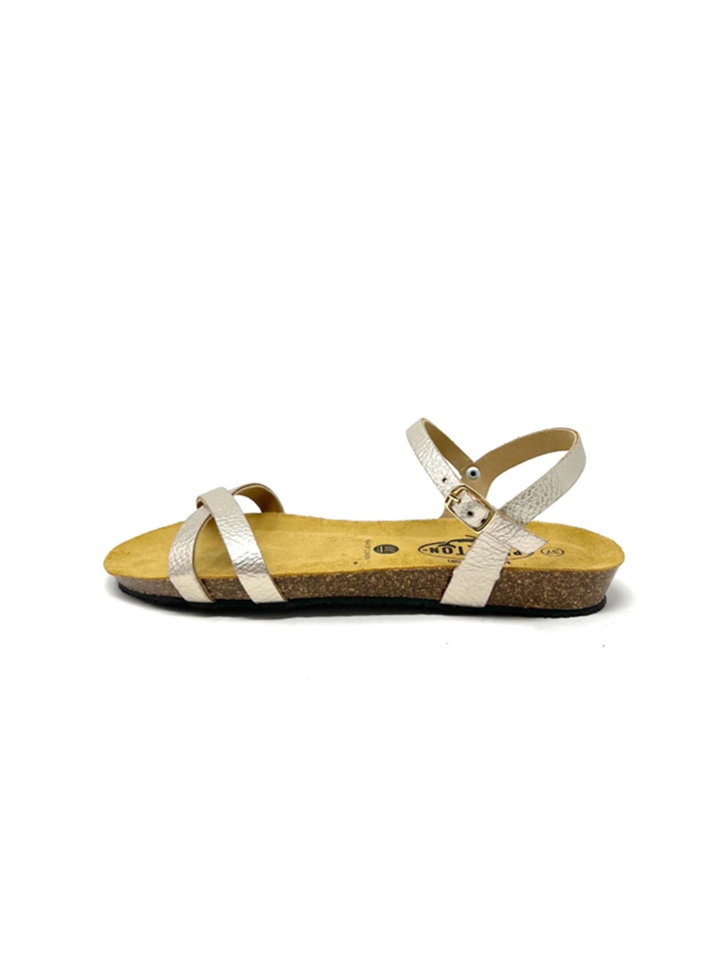 Plakton Sandals 'Fran Date' in Gold: front