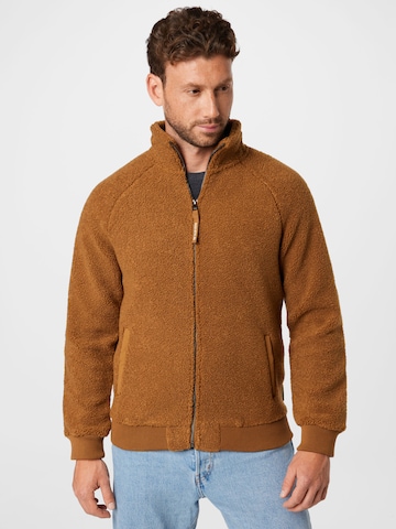 TOM TAILOR DENIM Zip-Up Hoodie in Brown: front