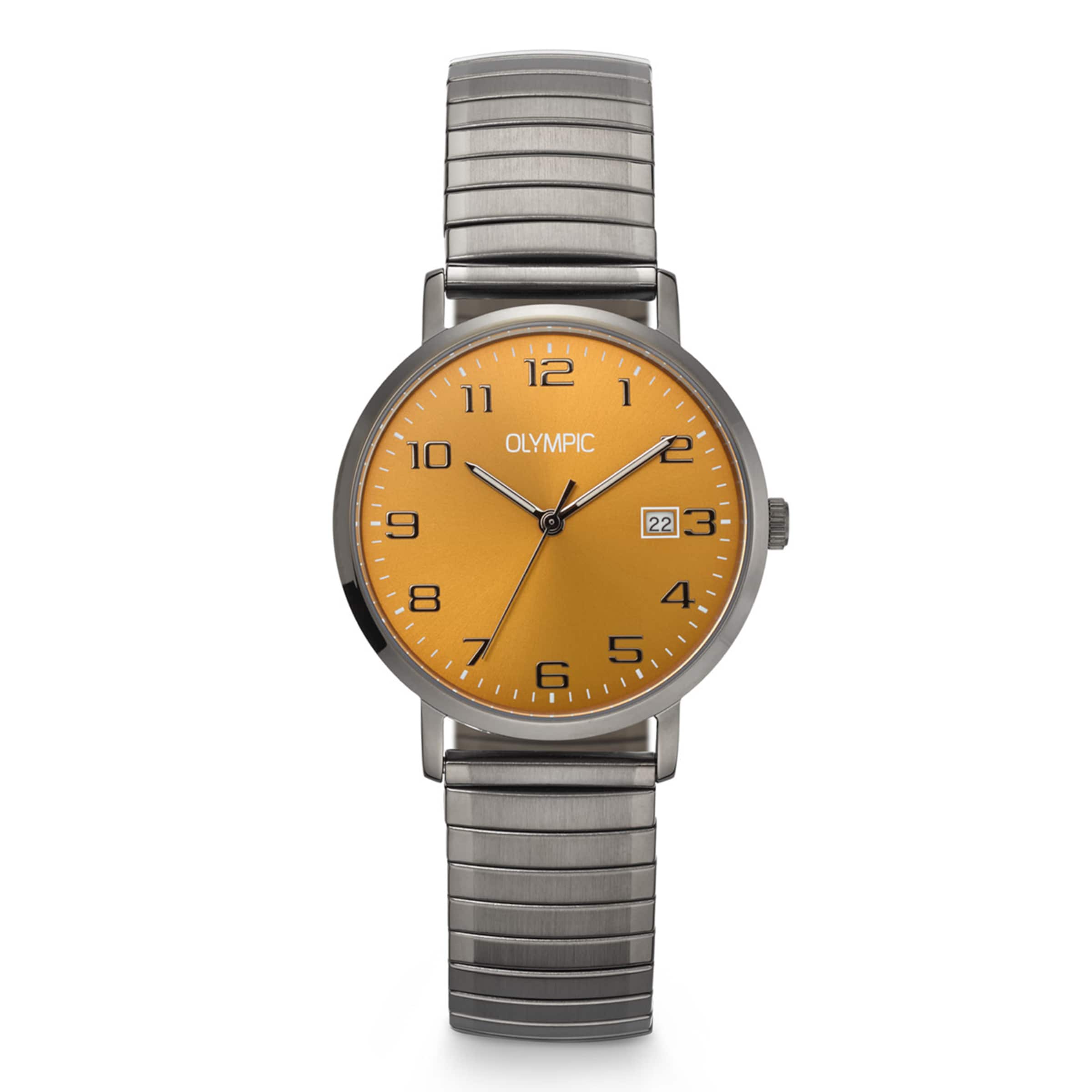 Olympic Analoguhr in Gelb: Vorderseite