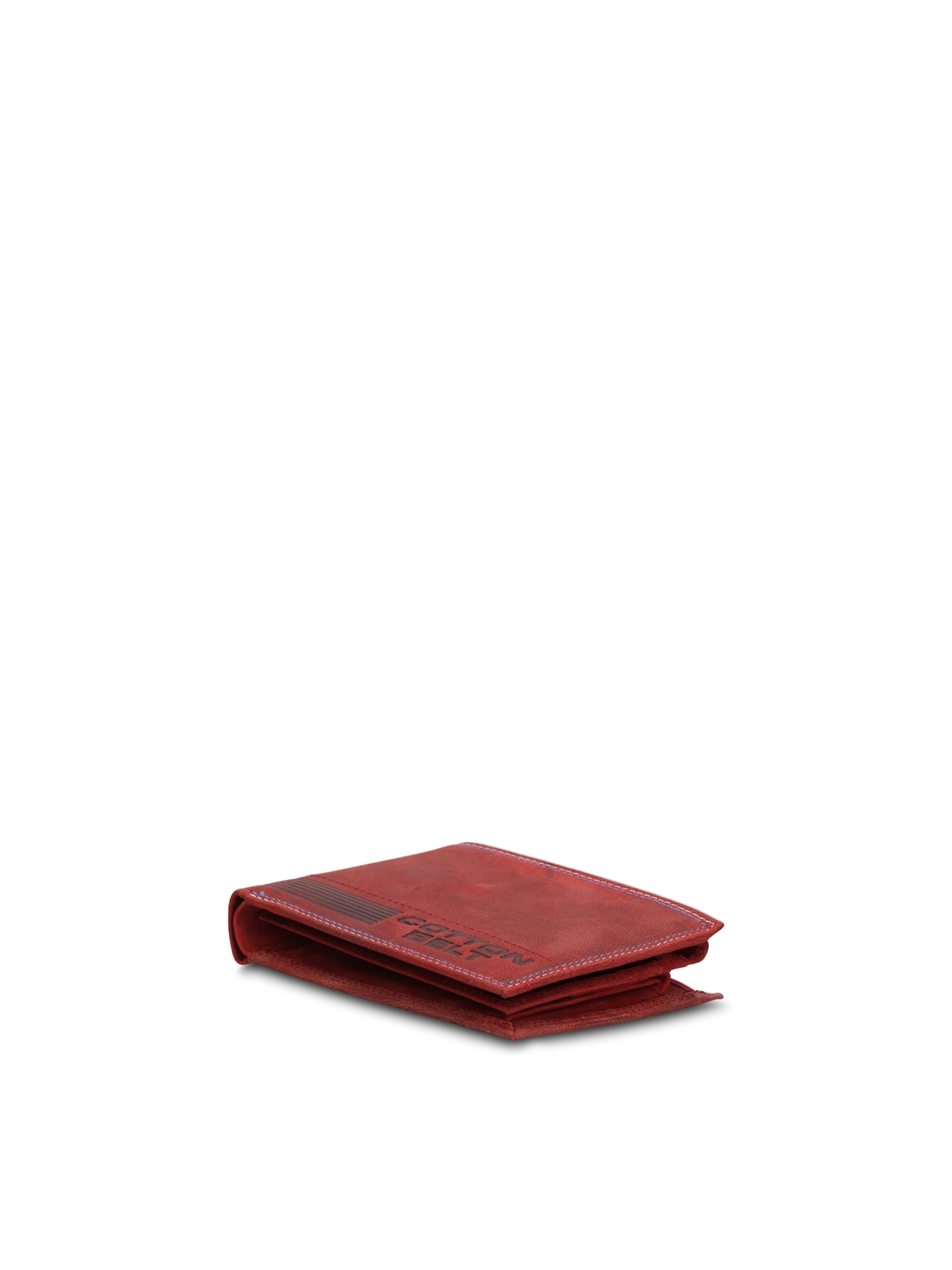 Portamonete 'Portafoglio Uomo Vera Pelle con Cuciture Rosse - Slim Design 12,5x9,5 cm' di cotton belt in rosso