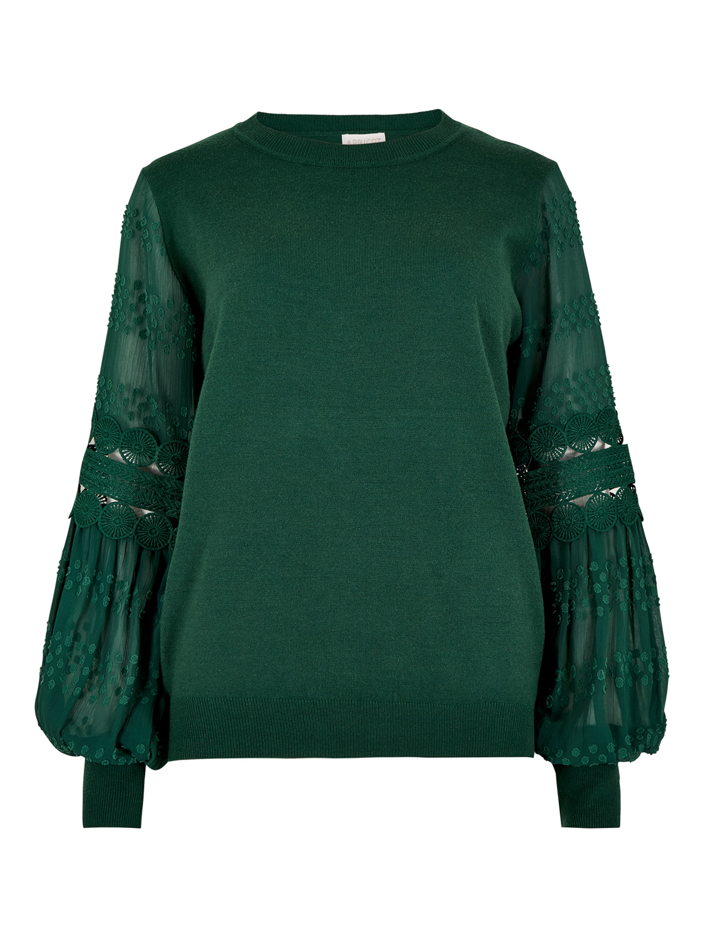 Apricot Contrast Sleeves Jumper in Grün: Vorderseite