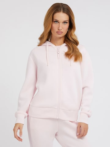 GUESS Athletic Zip-Up Hoodie in Pink: front