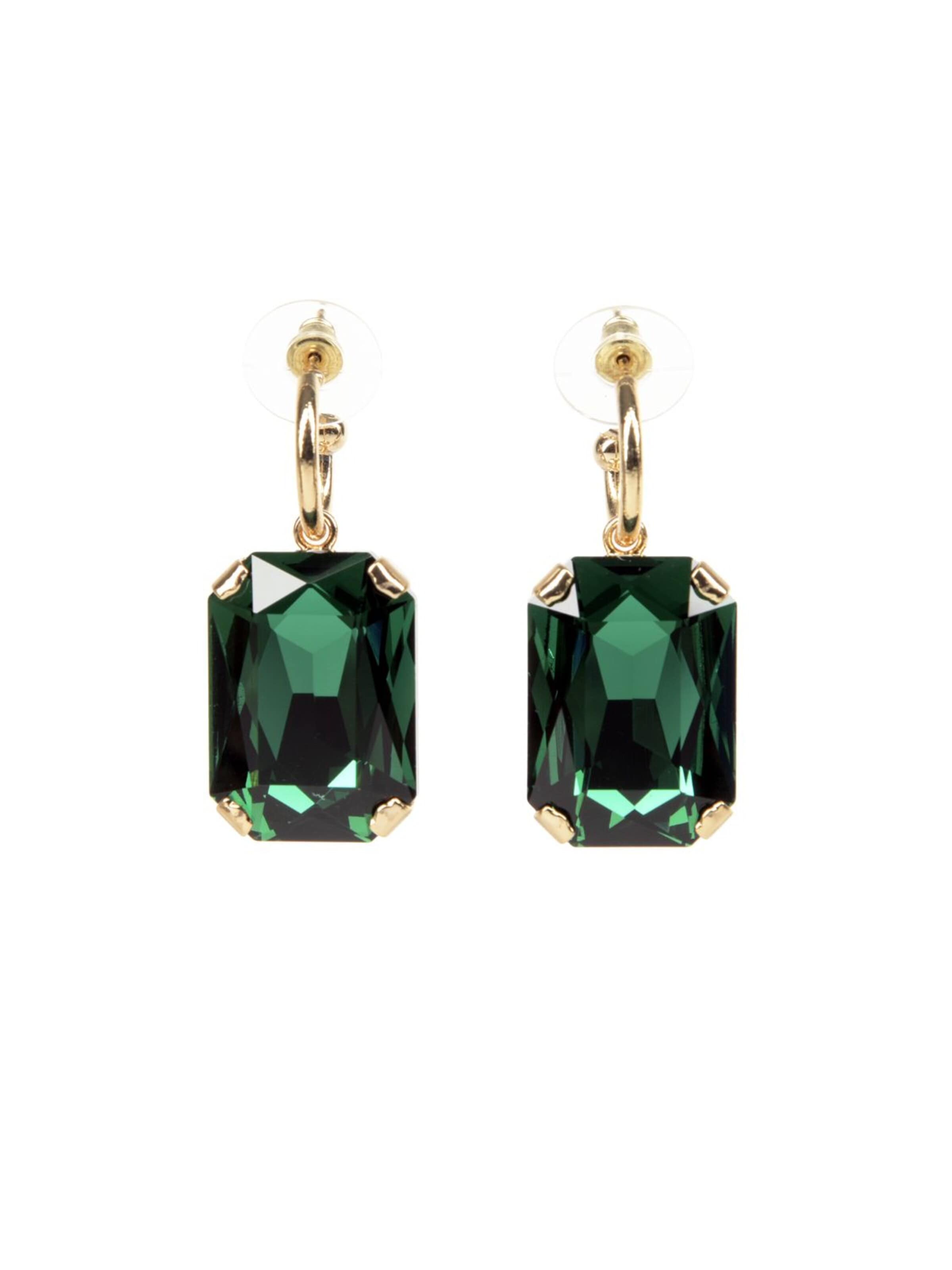 Addicted2 - Brincos 'Noemi orecchini placcati oro con cristallo Swarovski color smeraldo' em ouro: frente