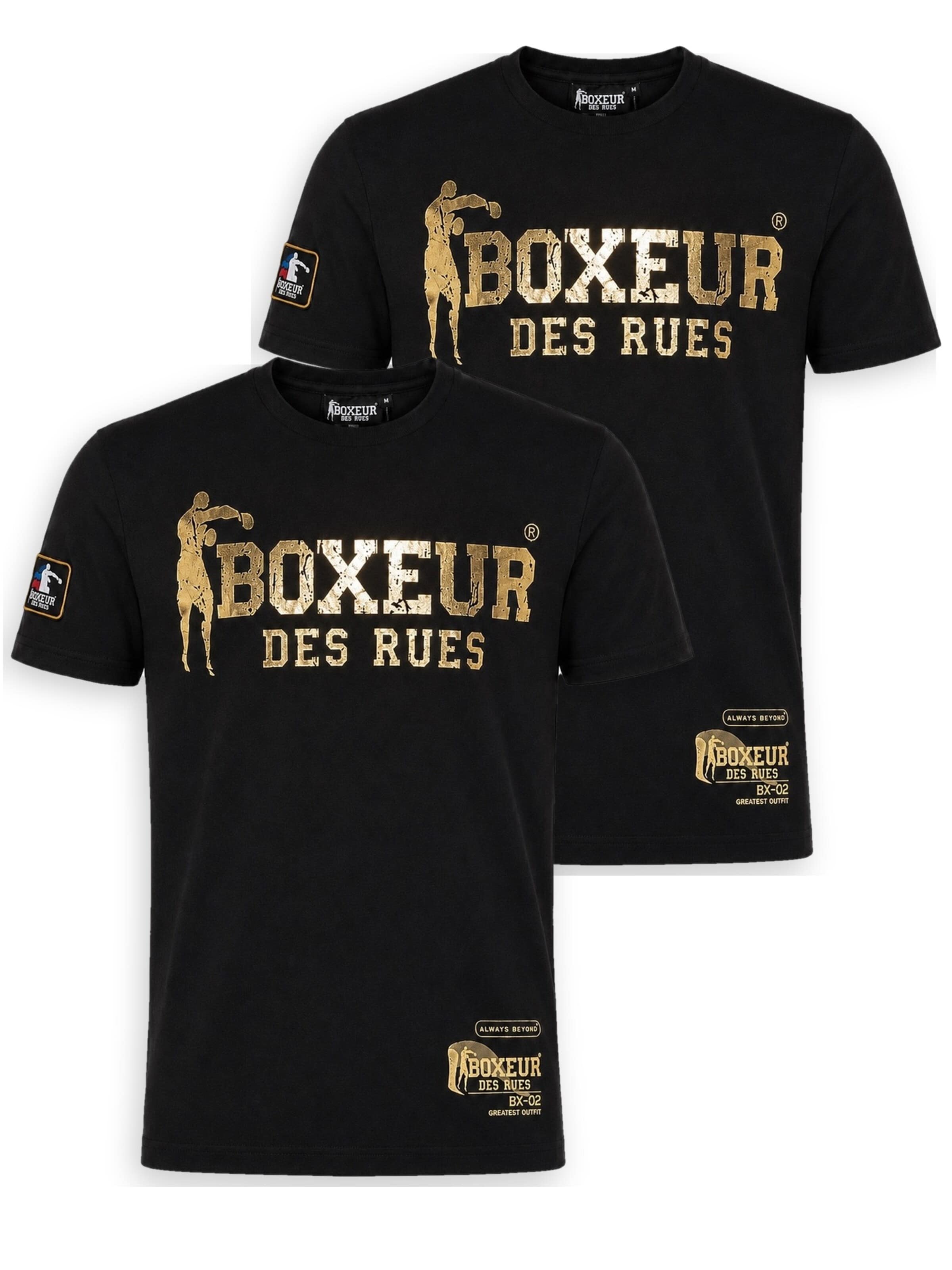 Boxeur des Rues - Camiseta 'Herren T-Shirt 2er-Pack Boxeur des Rues Slim Fit: 2 x Schwarz, Goldenes Logo' en negro: frente