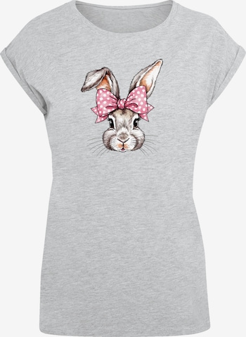 F4NT4STIC T-Shirt 'Niedlicher Hase mit Schleife' in Grau: Vorderseite