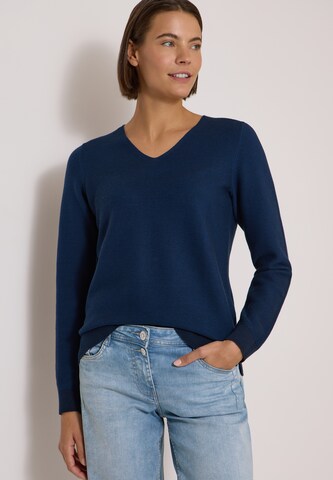 CECIL Pullover im Two-Tone-Look mit V-Neck in Blau: Vorderseite