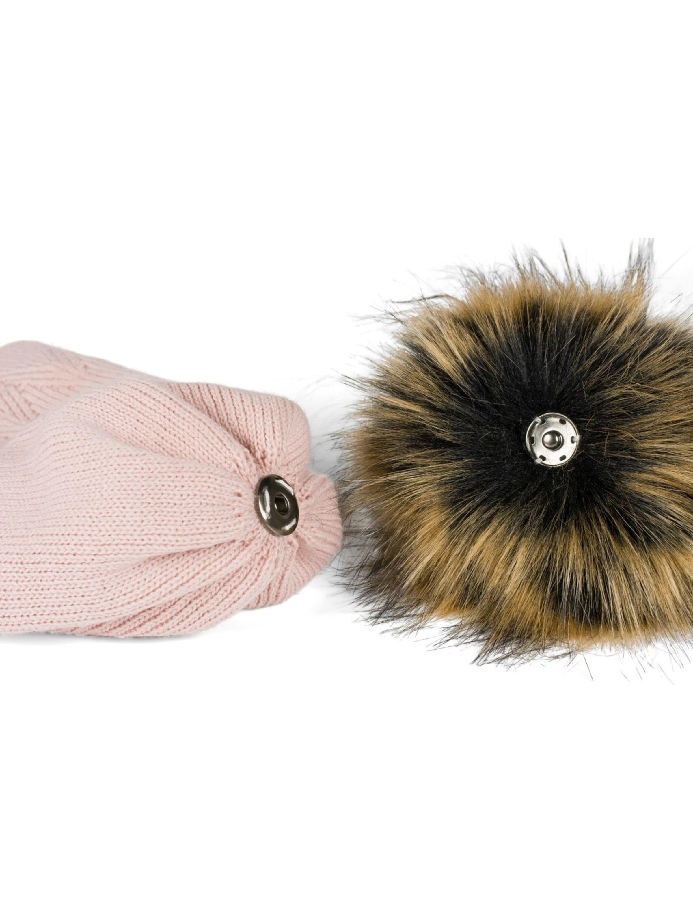 styleBREAKER Mütze 'Strick Bommelmütze mit Zacken Muster'‌‌‌‌‌‌‌ in Pink