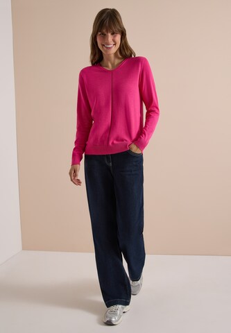 CECIL Basic Pullover mit V-Neck in Unifarbe in Pink