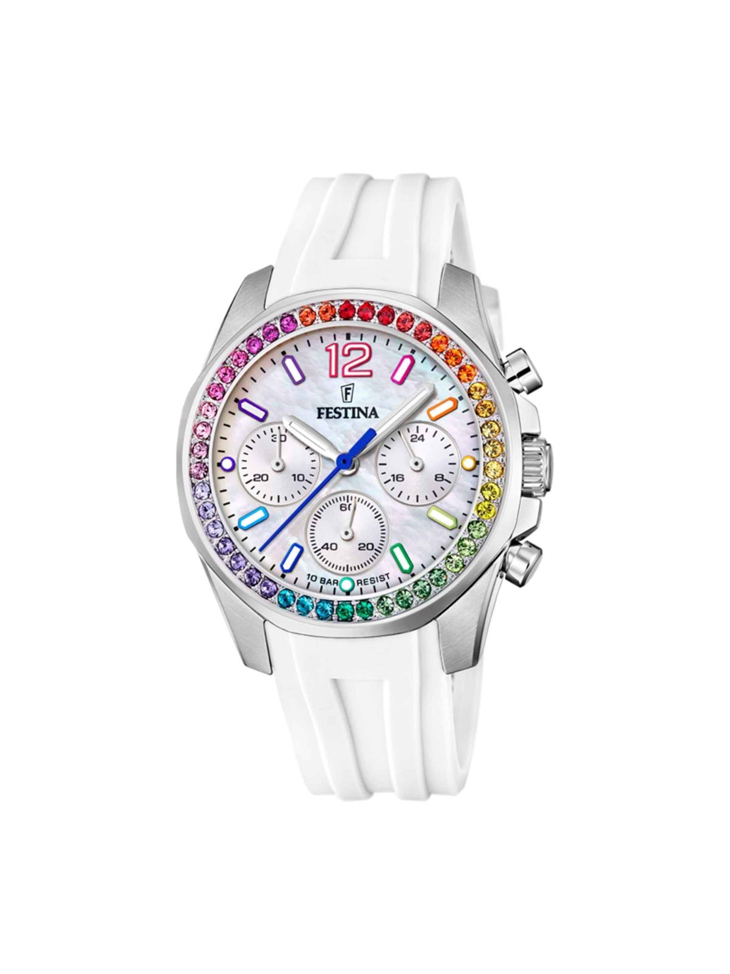 FESTINA Analog watch 'Festina - Chronograph Boyfriend - Quartz watch movement - Watch case width: 38.1 mm' in White: front