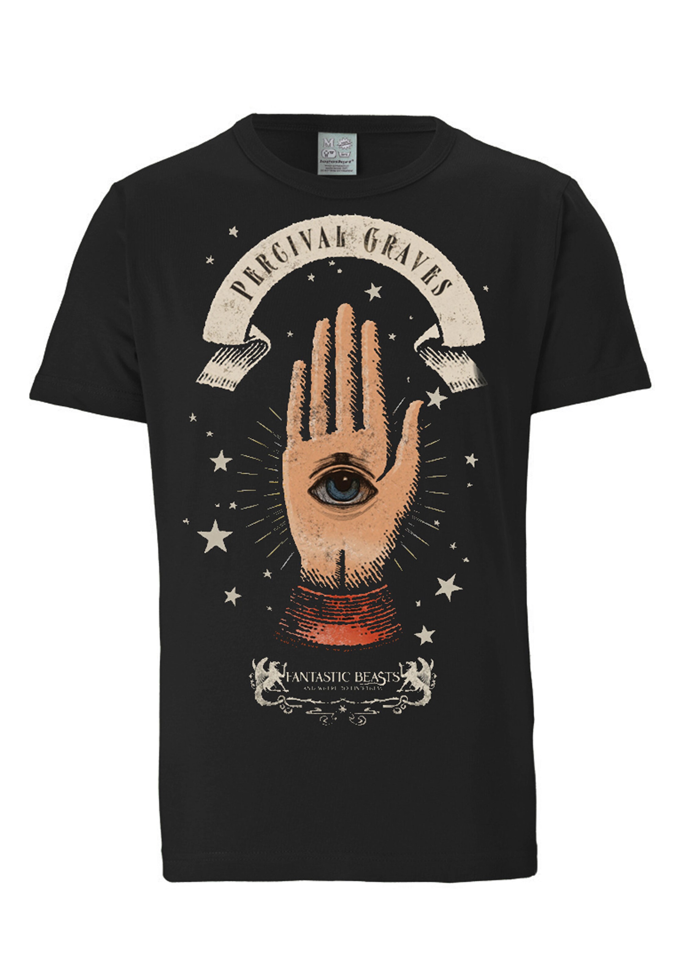 LOGOSHIRT Shirt 'Fantastic Beasts - Percival Graves' in Black: front