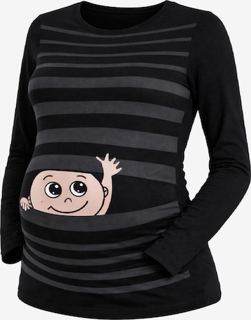 M.M.C. Shirt 'Winke Winke Umstandslangarmshirt' in Black: front
