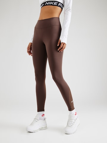 Skinny Pantalon de sport 'One' NIKE en marron : devant